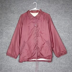 Vintage Sears Burgundy Nylon Lined Cotton Coach Jacket‎ Mens XL Snap Button